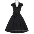 Grace Karin Wholesale Cap Sleeve Cotton Lapel Collar Black Deep V Neck Vintage 1950s Dress CL6087-1